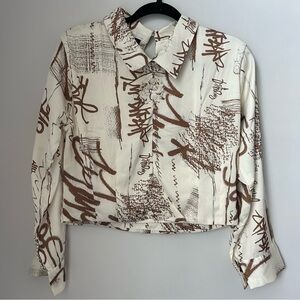 S Cream and Brown Cropped Shirt Top